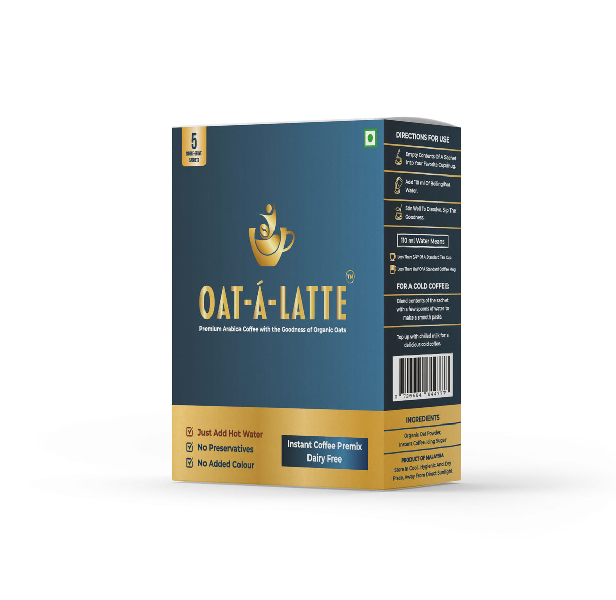 Oat-A-Latte Premium Instant Coffee Premix, 125g (Plant-Based| Box of 5 single-serve sachets of 25 gms each)