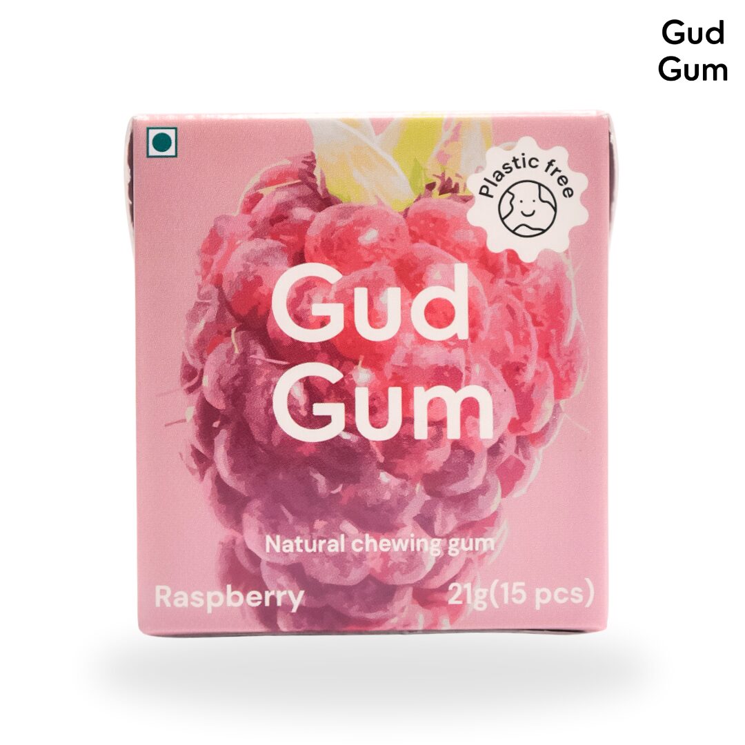 Gud Gum Raspberry Chewing Gum, 21g (Plastic-Free, Sugar-Free, Biodegradable)