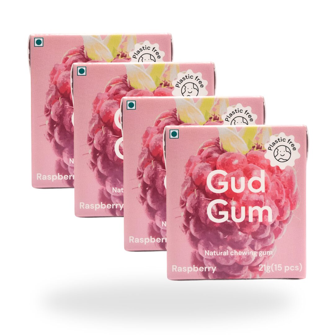 Gud Gum Raspberry Chewing Gum, 21g (Plastic-Free, Sugar-Free, Biodegradable)