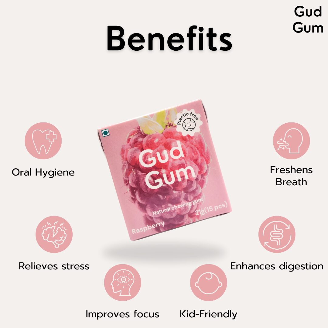 Gud Gum Raspberry Chewing Gum, 21g (Plastic-Free, Sugar-Free, Biodegradable)