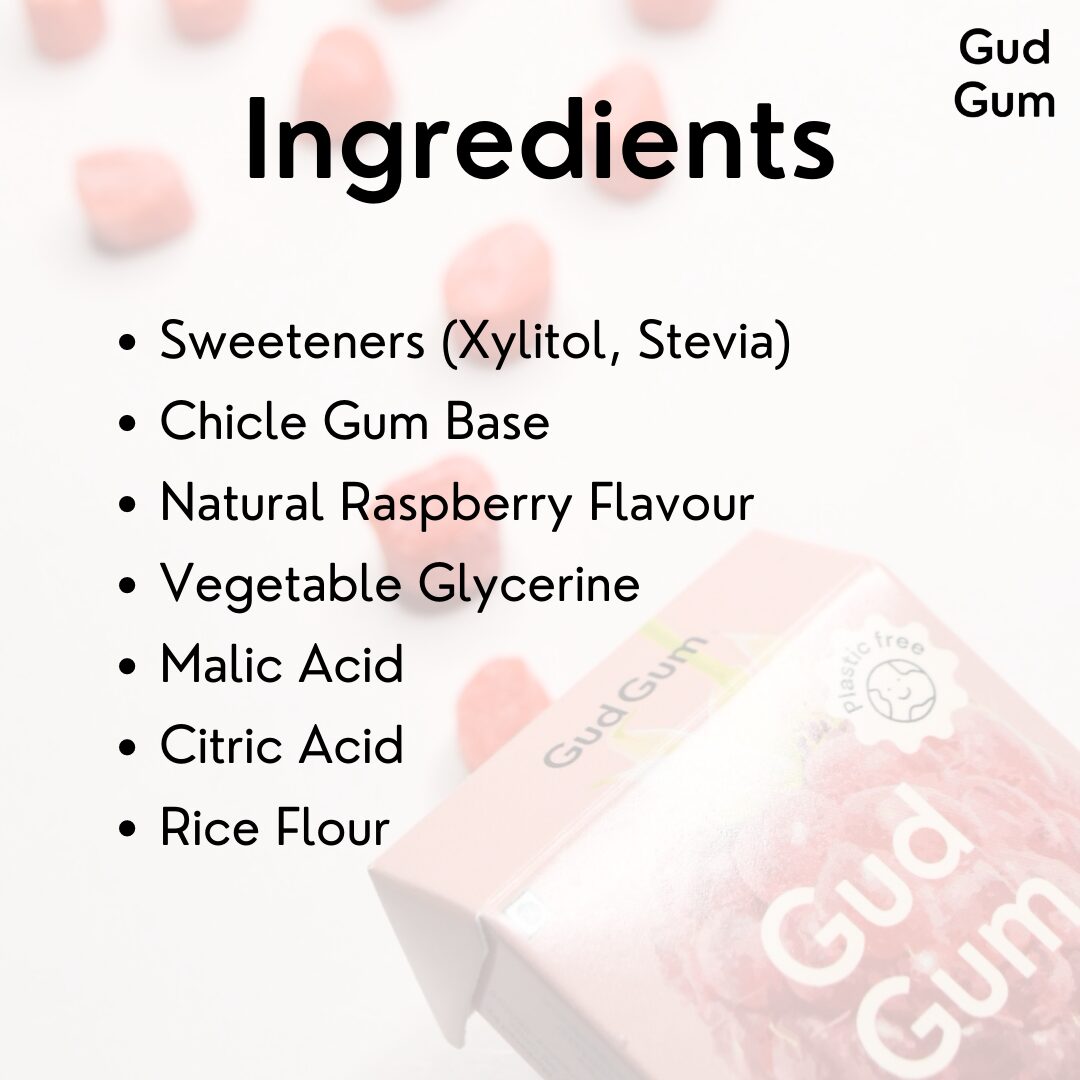 Gud Gum Raspberry Chewing Gum, 21g (Plastic-Free, Sugar-Free, Biodegradable)