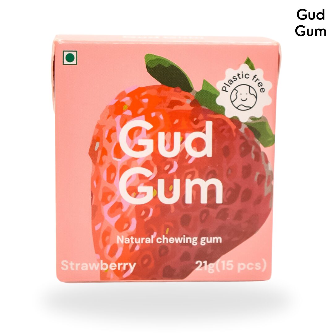 Gud Gum Strawberry Chewing Gum, 21g (Plastic-Free, Sugar-Free, Biodegradable)