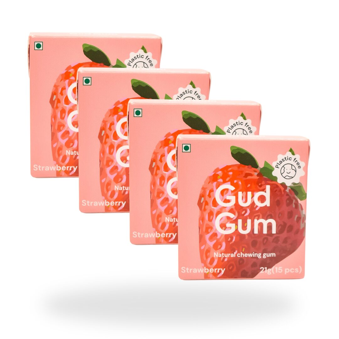 Gud Gum Strawberry Chewing Gum, 21g (Plastic-Free, Sugar-Free, Biodegradable)