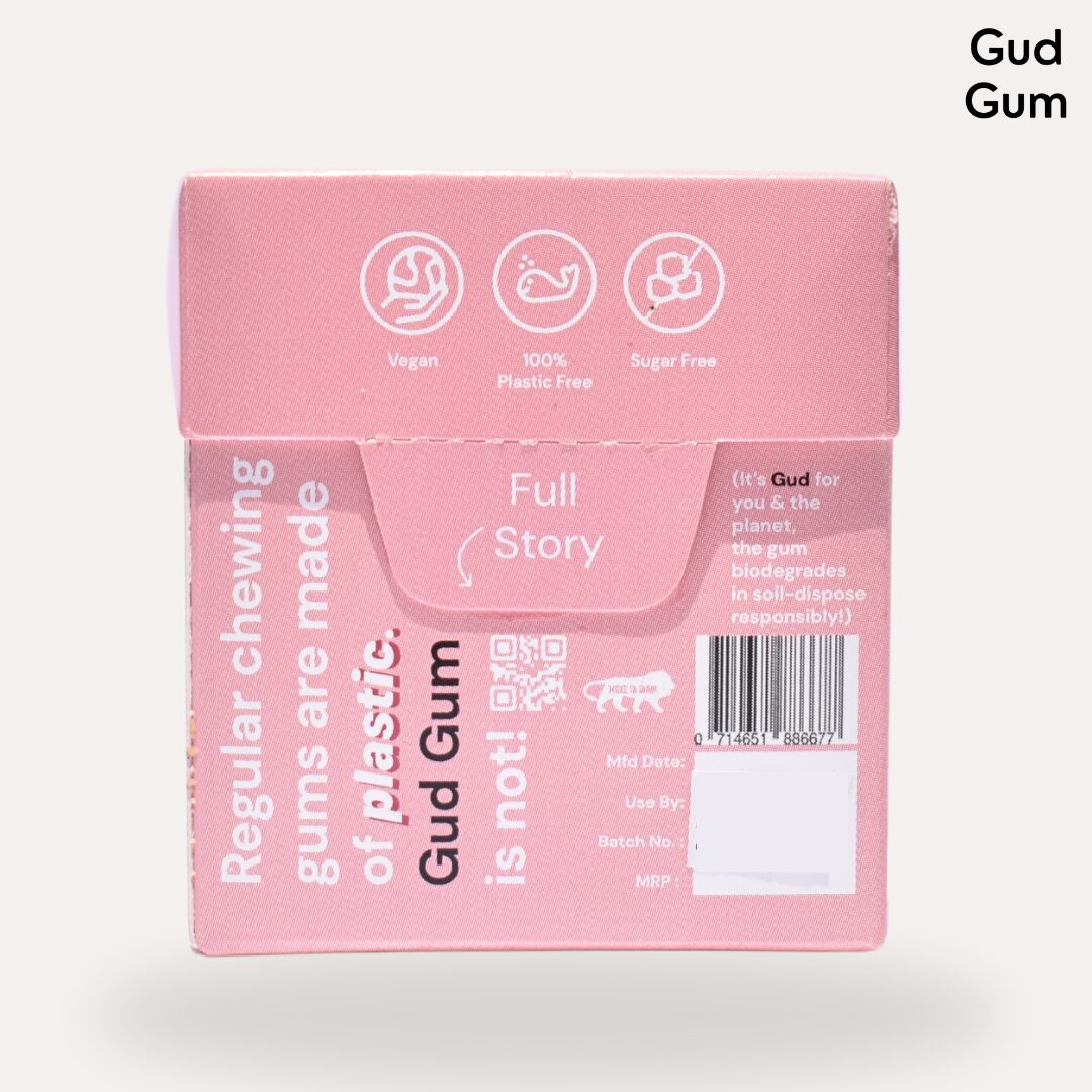 Gud Gum Strawberry Chewing Gum, 21g (Plastic-Free, Sugar-Free, Biodegradable)