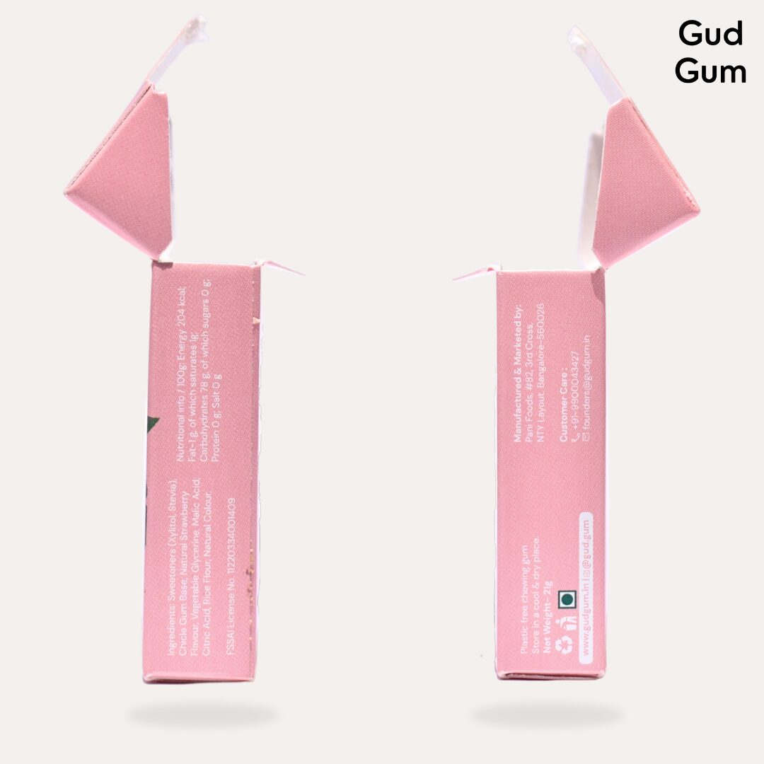 Gud Gum Strawberry Chewing Gum, 21g (Plastic-Free, Sugar-Free, Biodegradable)