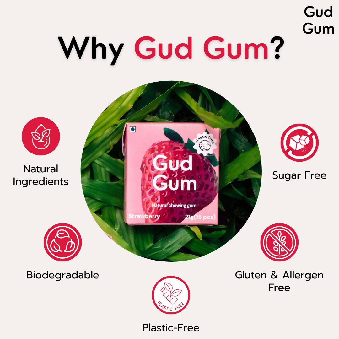 Gud Gum Strawberry Chewing Gum, 21g (Plastic-Free, Sugar-Free, Biodegradable)