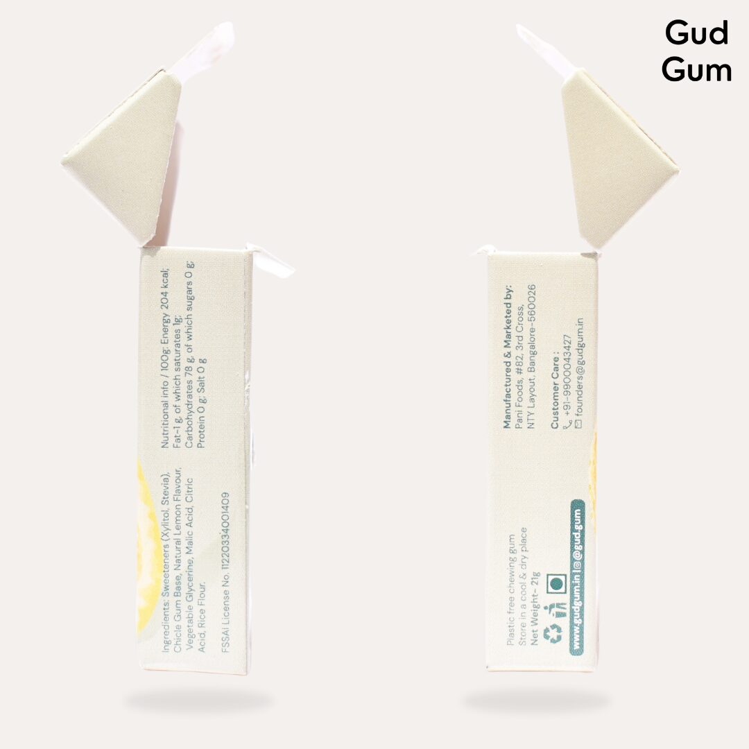 Gud Gum Lemon Chewing Gum, 21g (Plastic-Free, Sugar-Free, Biodegradable)