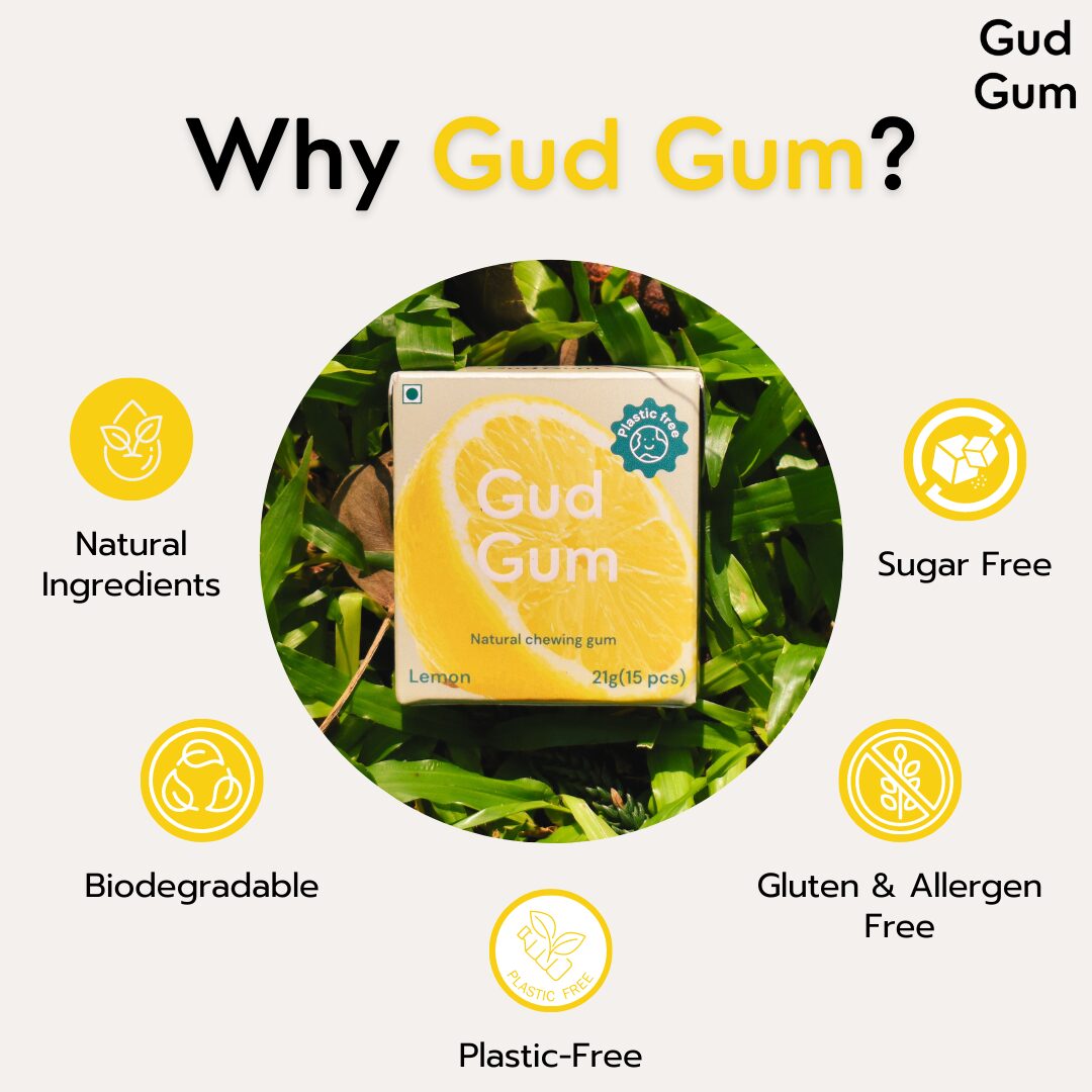 Gud Gum Lemon Chewing Gum, 21g (Plastic-Free, Sugar-Free, Biodegradable)