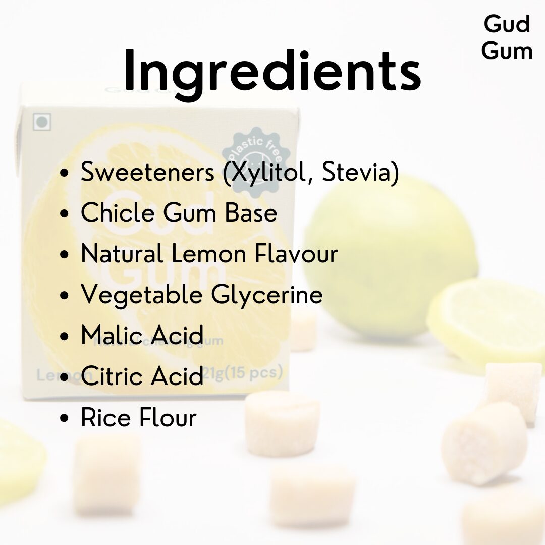 Gud Gum Lemon Chewing Gum, 21g (Plastic-Free, Sugar-Free, Biodegradable)