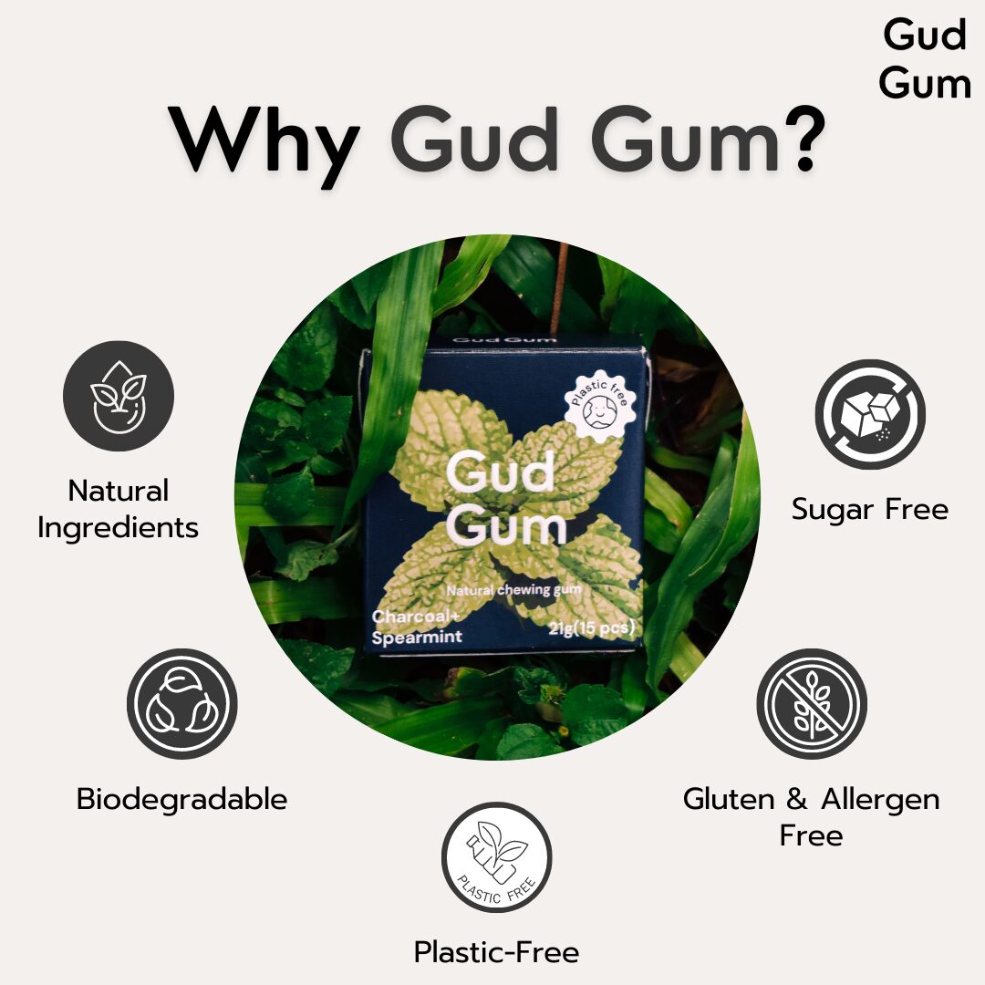 Gud Gum Charcoal Mint Chewing Gum, 21g