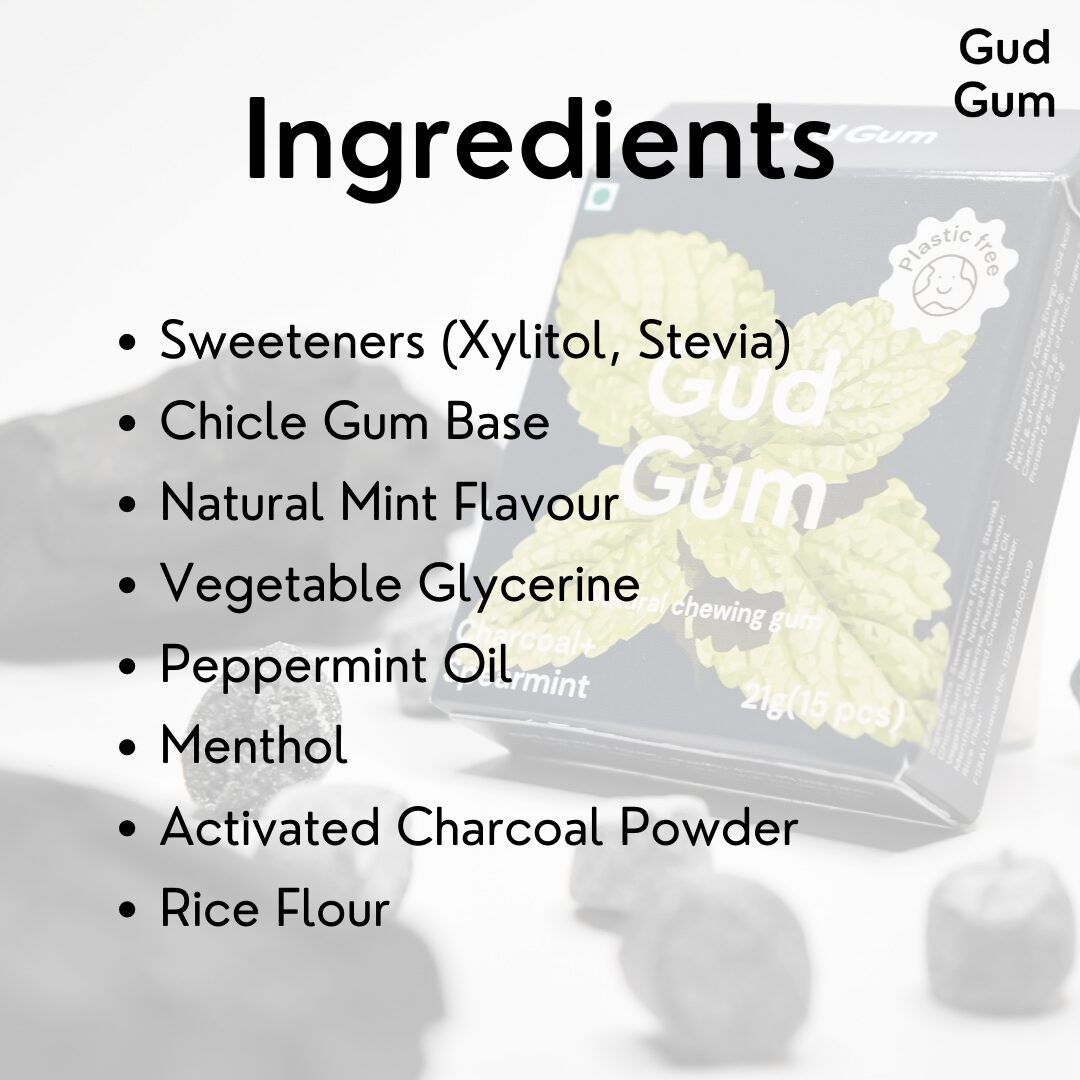 Gud Gum Charcoal Mint Chewing Gum, 21g