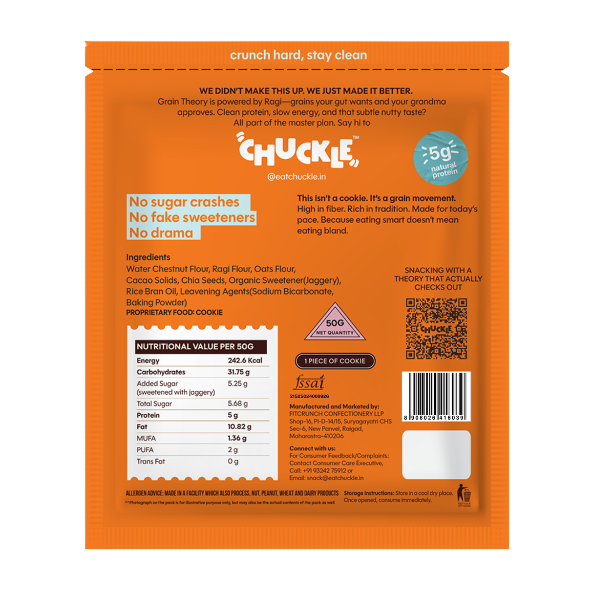 Chuckle Grain Theory Cookie,50g (Choco-Chip, Gluten-Free, No Palm Oil)