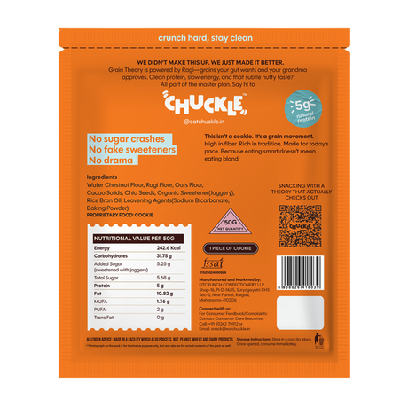 Chuckle Grain Theory Cookie,50g (Choco-Chip, Gluten-Free, No Palm Oil) - back packaging