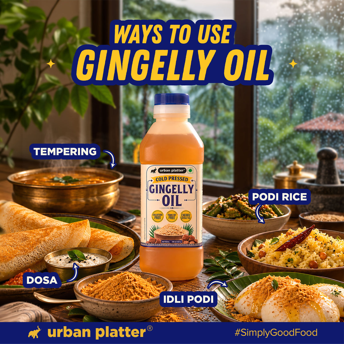 Gingelly Oil, 500ml (Traditional Chekku Pressed Til Oil, Unrefined, Cholesterol & Trans-Fat Free)