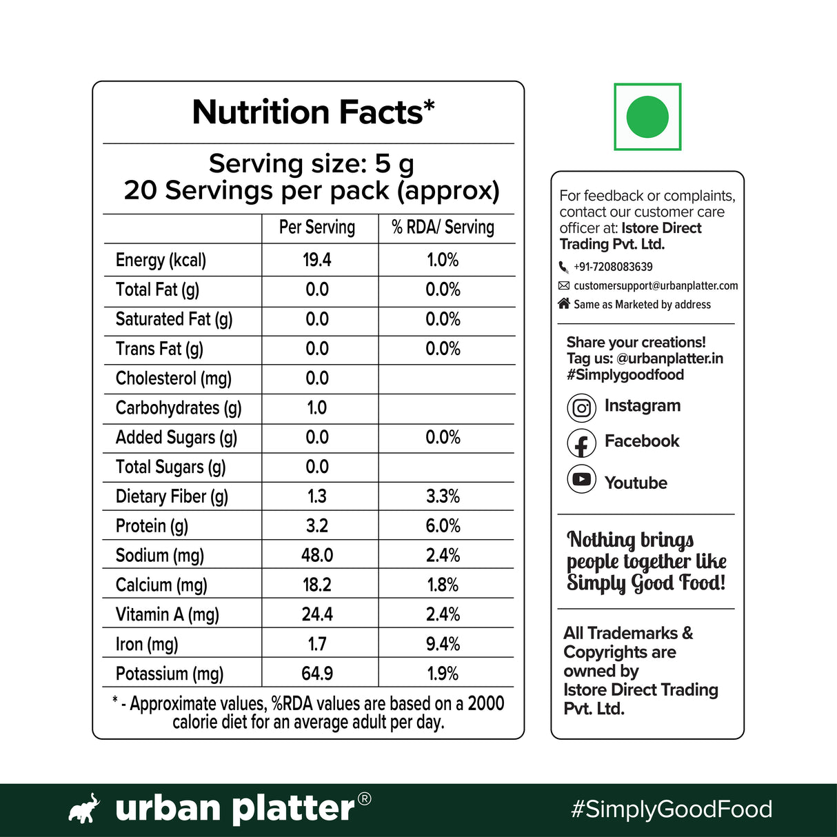 Pure Spirulina Powder, 100g (Naturally Nutrient-Dense | Supports Energy, Immunity & Detox | Rich in Protein & Iron)