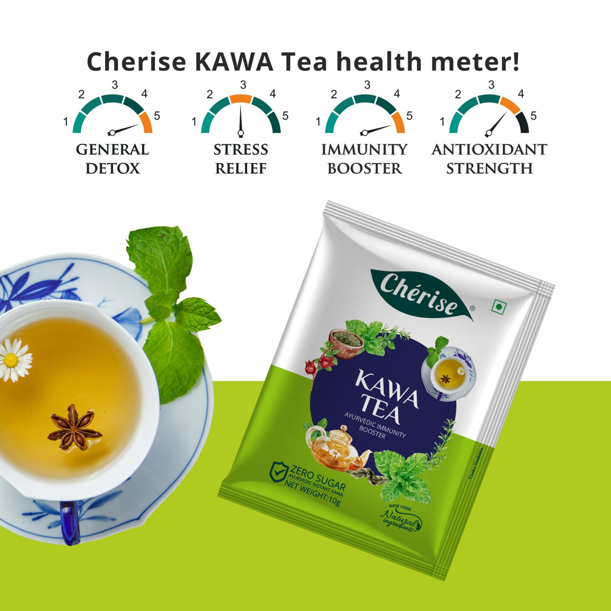 Cherise Kawa Tea Detox Green Tea Drink, 100g (10g x 10 Sachets)