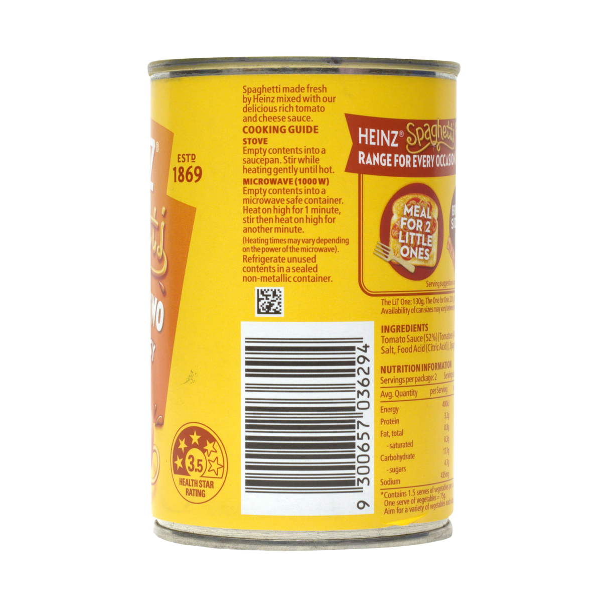 Heinz Cheesy Spaghetti, 300g (In Tomato Sauce, Ready-to-Eat Pasta with Cheese)