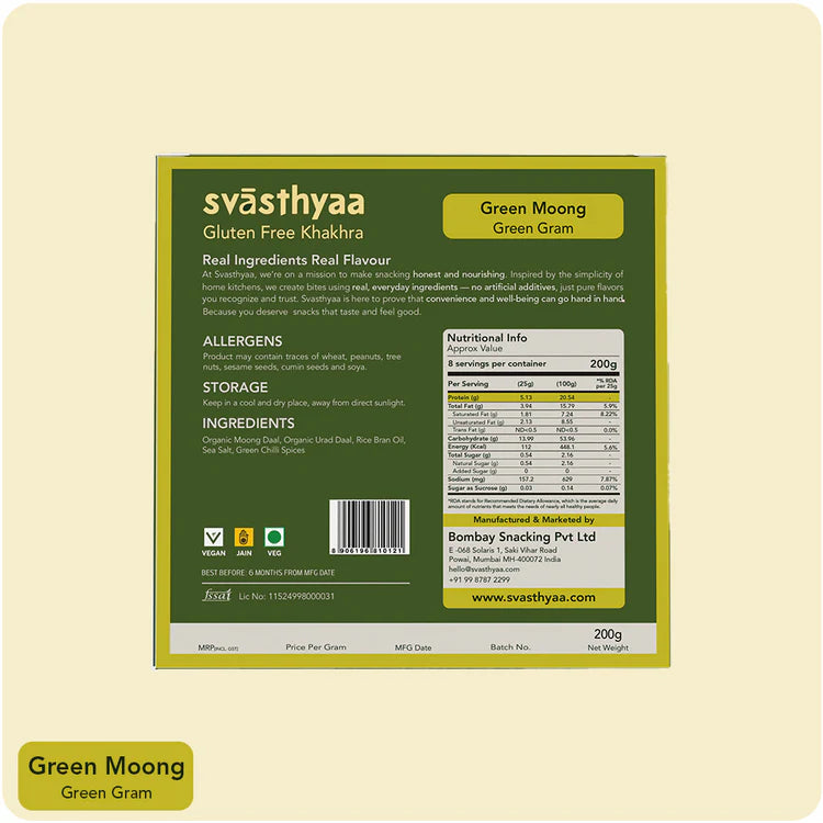 Svasthyaa Green Moong|High Protein Khakra, 200g
