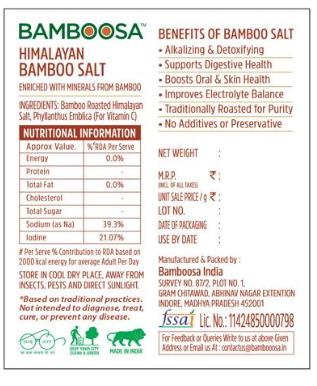 Bamboosa Himalayan Bamboo Salt,500g (Mineral-Rich, Alkaline Salt for Cooking & Wellness)