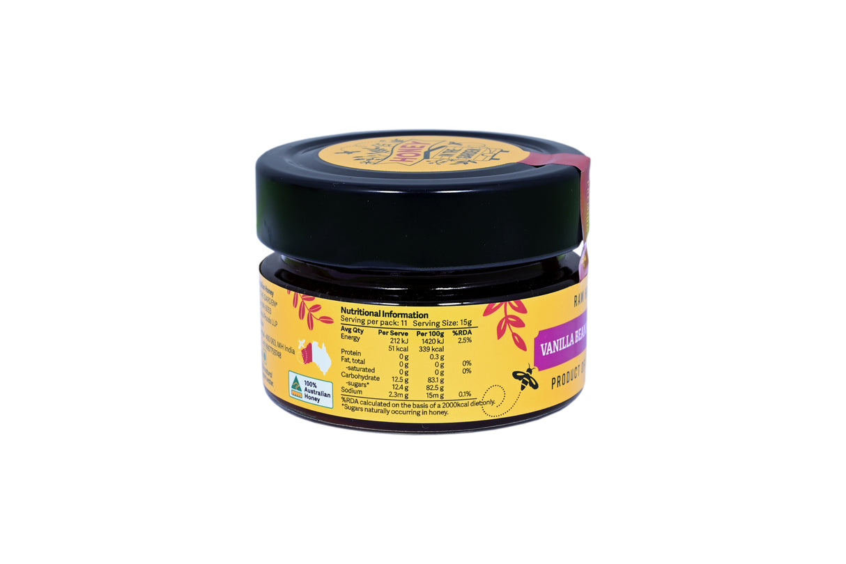 Honey In The Garden Vanilla Bean Honey, 165g (Raw Australian Honey Infused with Natural Vanilla Bean)