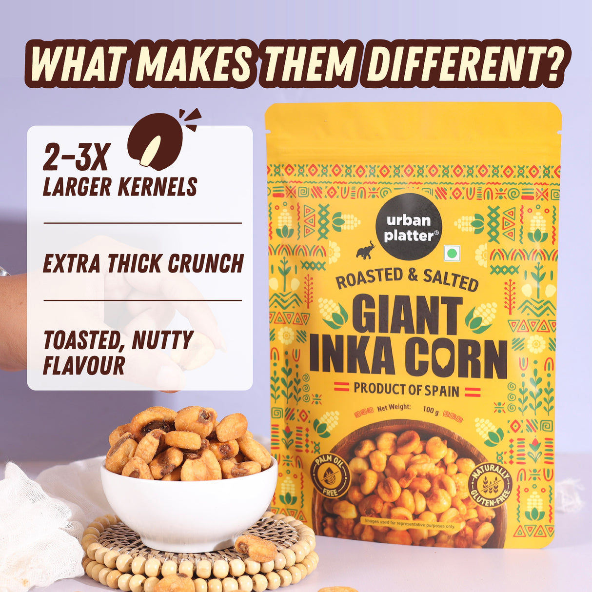 Urban Platter Giant Inka Corn, 100g (Salted & Roasted Corn Kernels, Product of Spain)