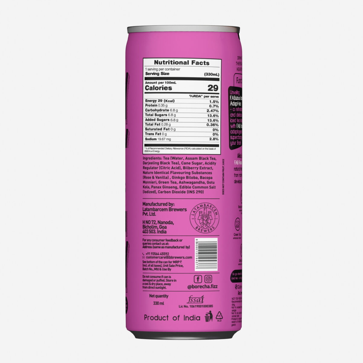 Borécha ICEY Rose Vanilla Sparkling Iced Tea, 330ml