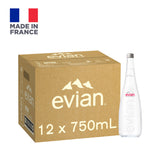 Evian Pure Natural Mineral Glass Water Bottle, 750ml X 12units