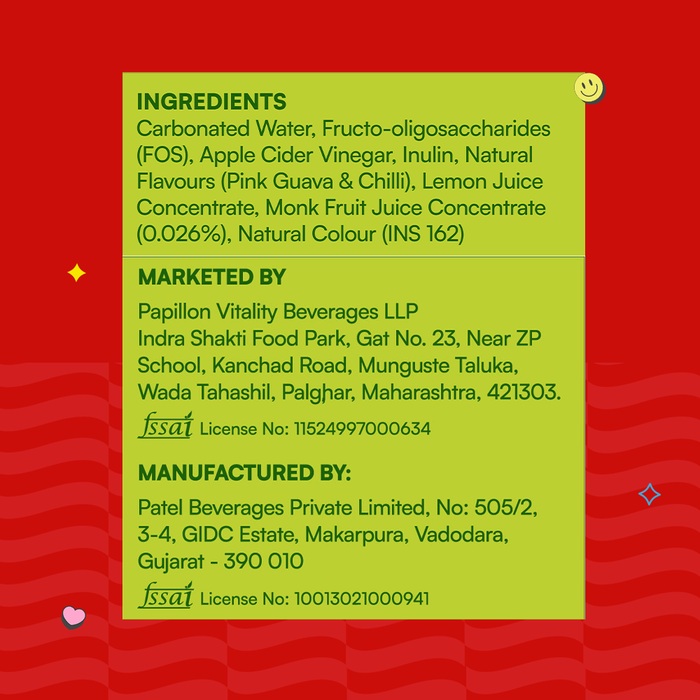 Guava Chilli Crafted Soda, 250ml x 4 (10g Fibre, Zero Added Sugar)