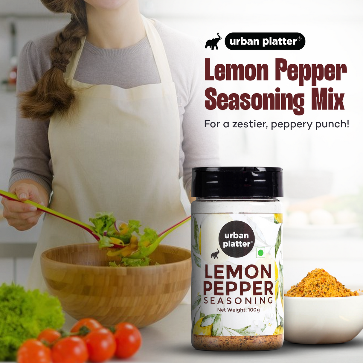 Urban Platter Lemon Pepper Seasoning Mix Shaker Jar (Sprinkle on veggies, salads and anything of the grill | Flavour Enhancer)