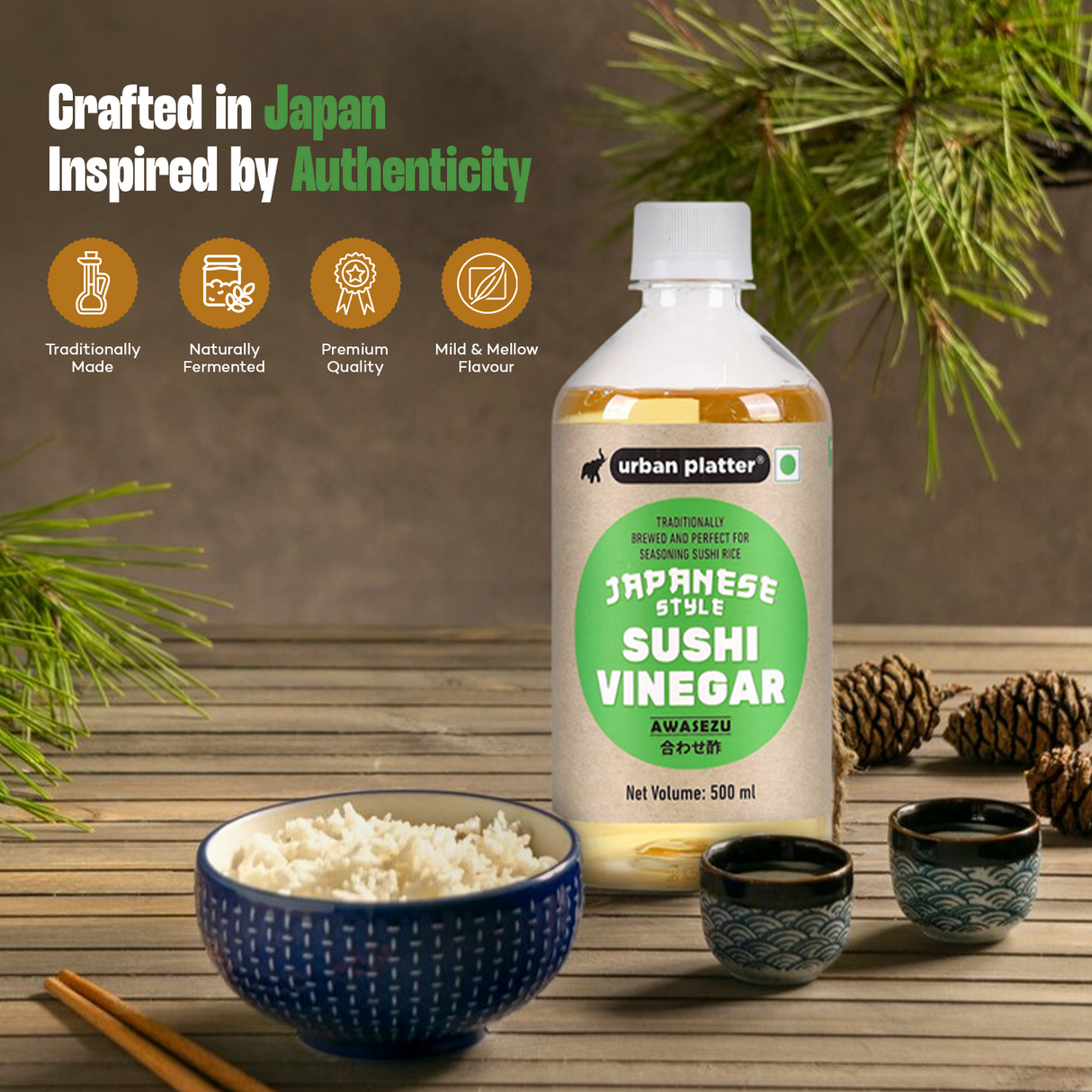 Urban Platter Japanese Style Sushi Vinegar (Awasezu), 500ml [All Natural Vinegar Traditionally Made and Seasoned] - Perfect for Seasoning Sushi Rice.