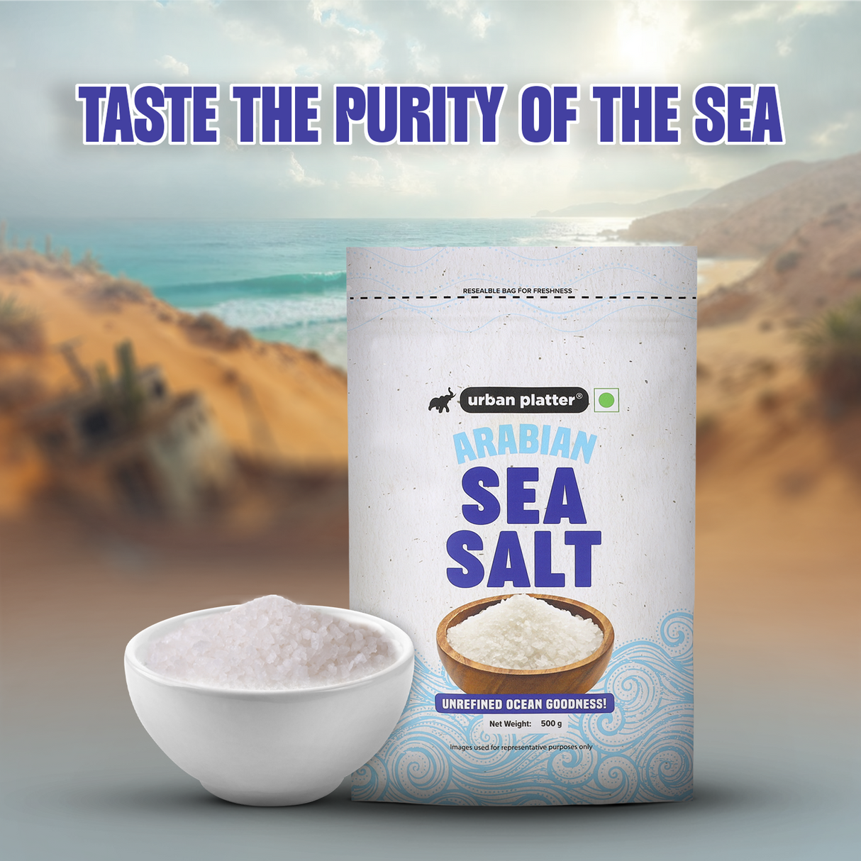 Urban Platter Arabian Sea Salt Crystals, [Unrefined | Non-iodised | Impurity Free | Optically sorted | Natural Sea Salt | Use for pickling, scrubs, Herbal infusions]