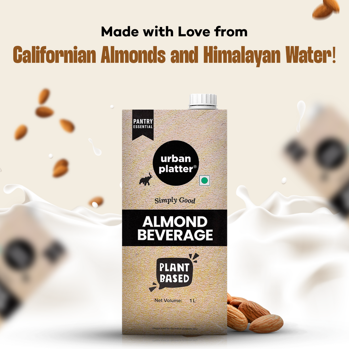 Urban Platter Almond Milk, 1 Litre [Unsweetened | Dairy-free | Plant-based]