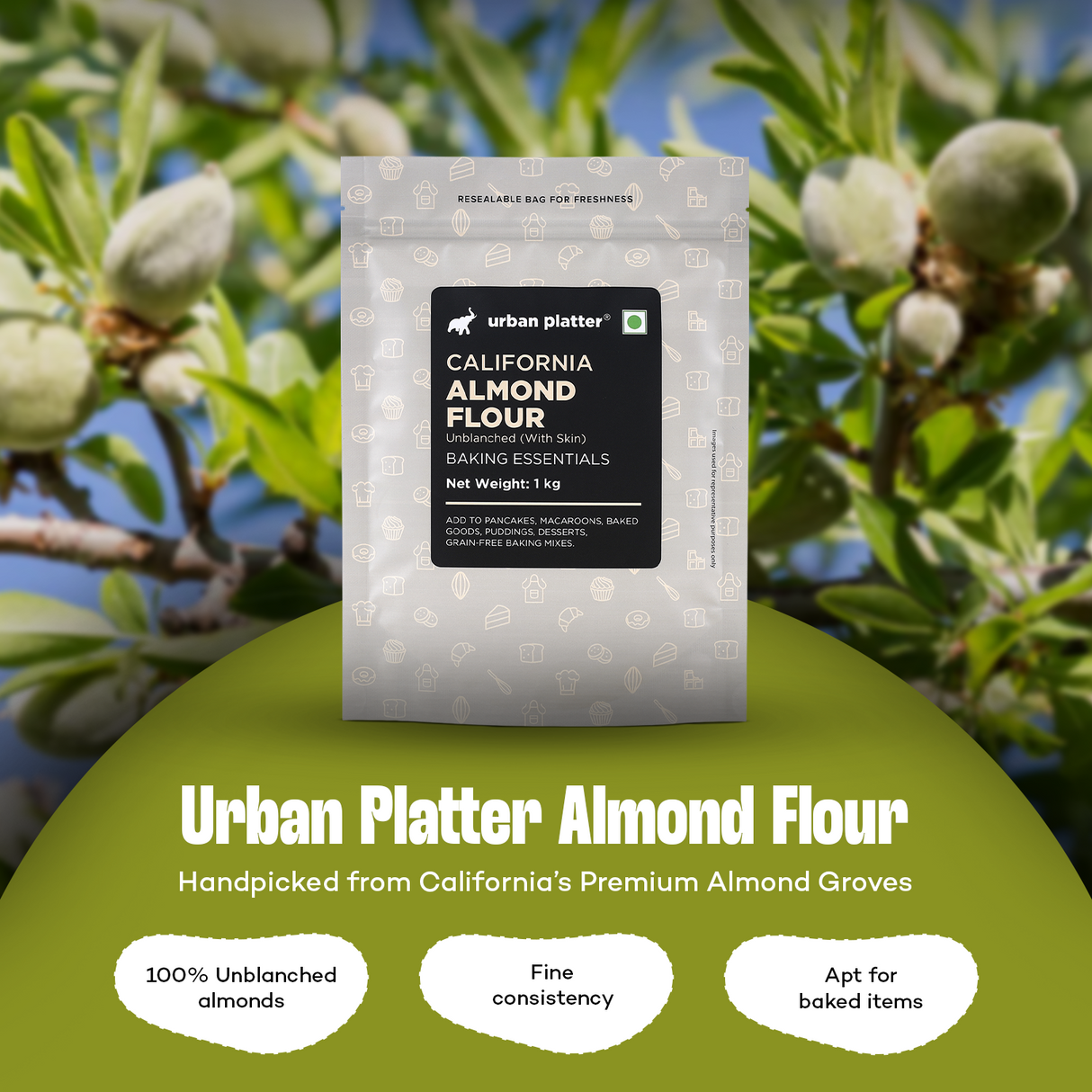 Urban Platter Natural California Almond Flour, 1Kg [Gluten-Free | Low-carb | Unblanched | Protein Rich]