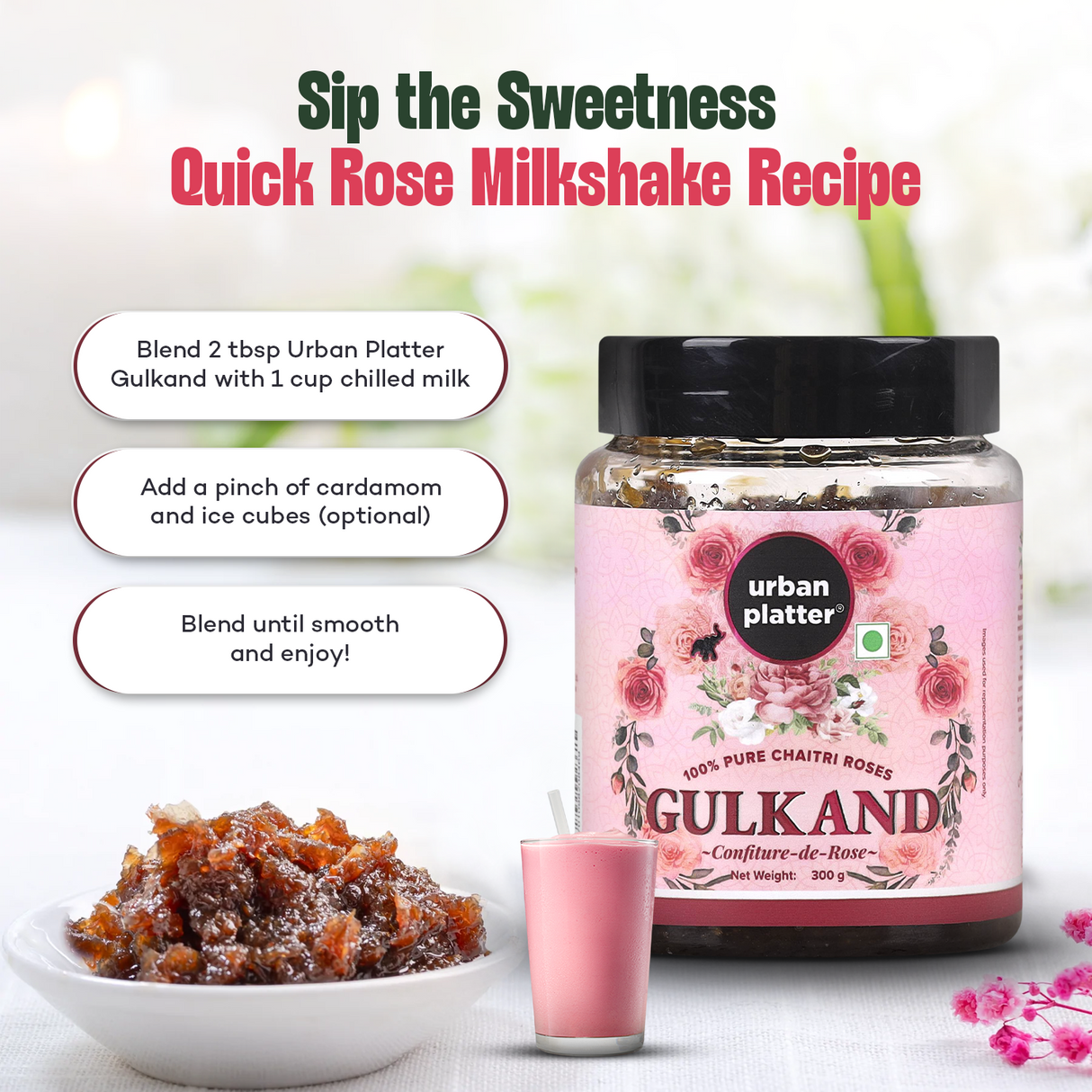 Urban Platter Natural Gulkand (Rose Petal Jam) [100% Natural | Sun Dried | Nature's Coolant | Made from Chaitri Roses]