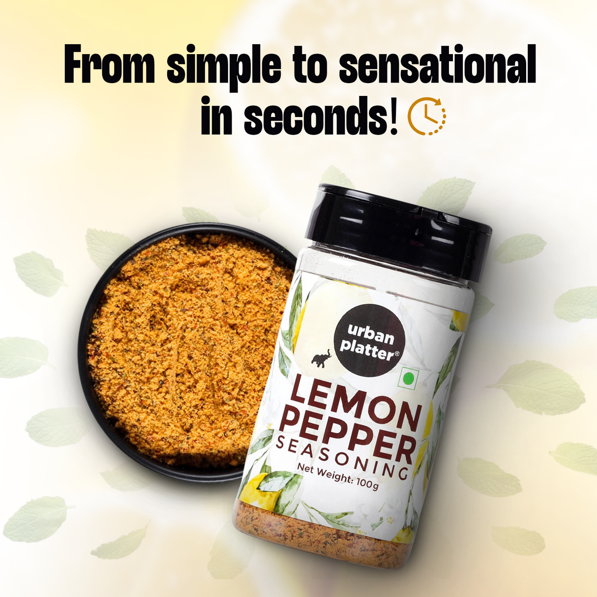 Urban Platter Lemon Pepper Seasoning Mix Shaker Jar (Sprinkle on veggies, salads and anything of the grill | Flavour Enhancer)