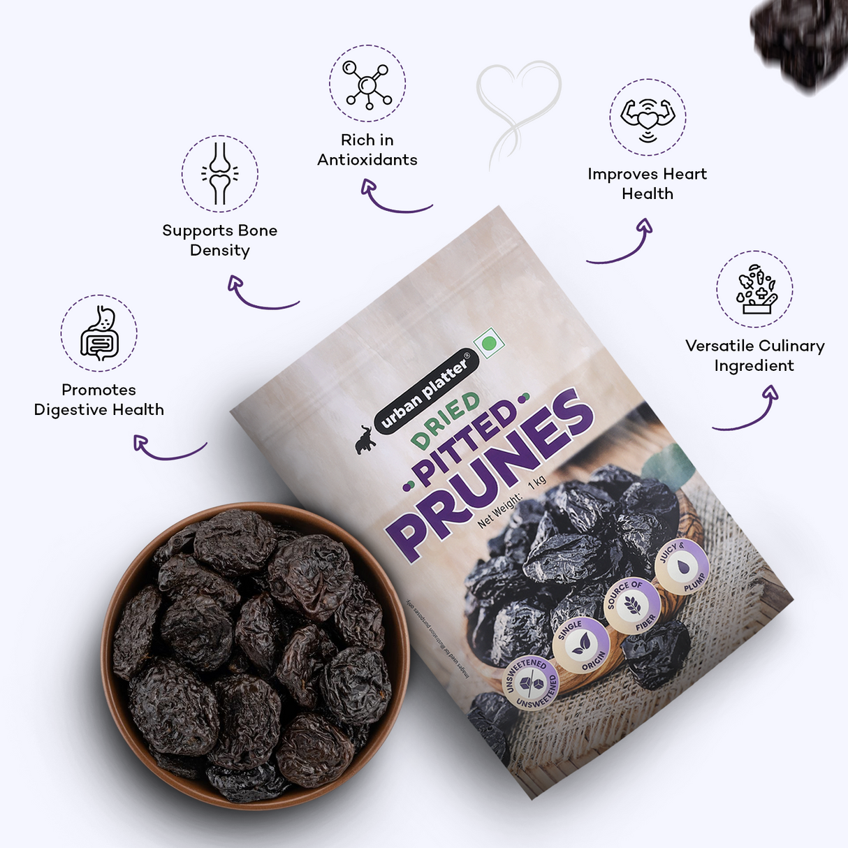 Urban Platter Pitted California Prunes | Dried Plums | Source of Fiber | No Added Sugar