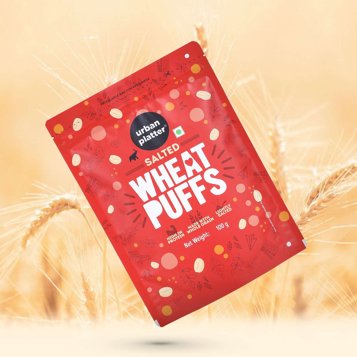 Urban Platter Salted Wheat Puff, 100g (Made from Whole Grain, High in Protein, Lightly Salted, Oil Free, Kid Friendly)