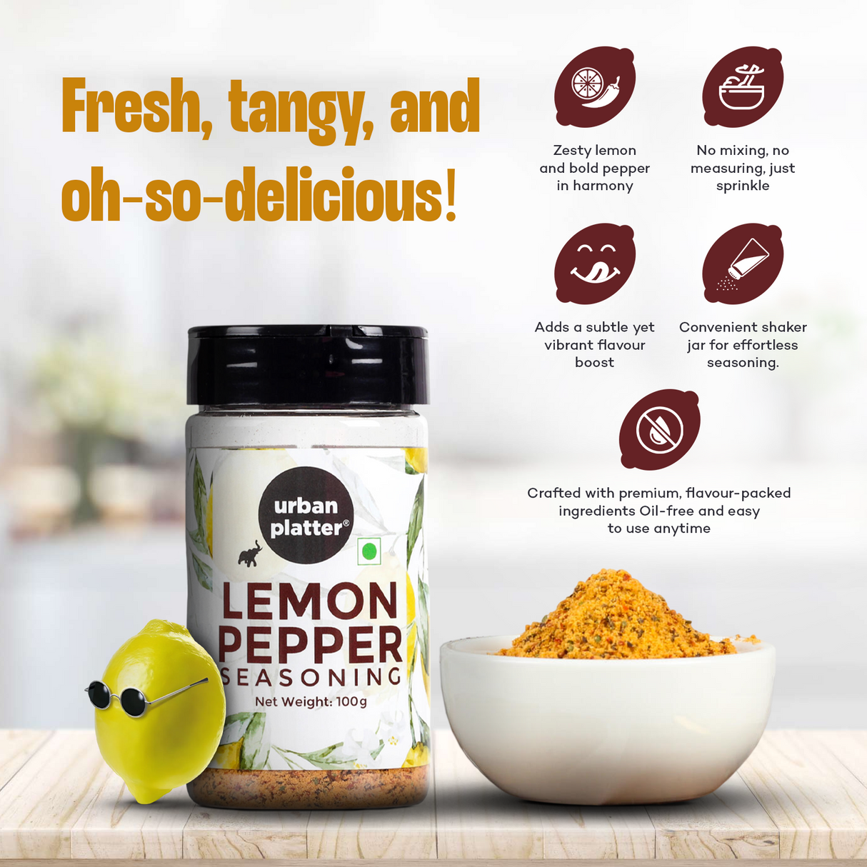 Urban Platter Lemon Pepper Seasoning Mix Shaker Jar (Sprinkle on veggies, salads and anything of the grill | Flavour Enhancer)