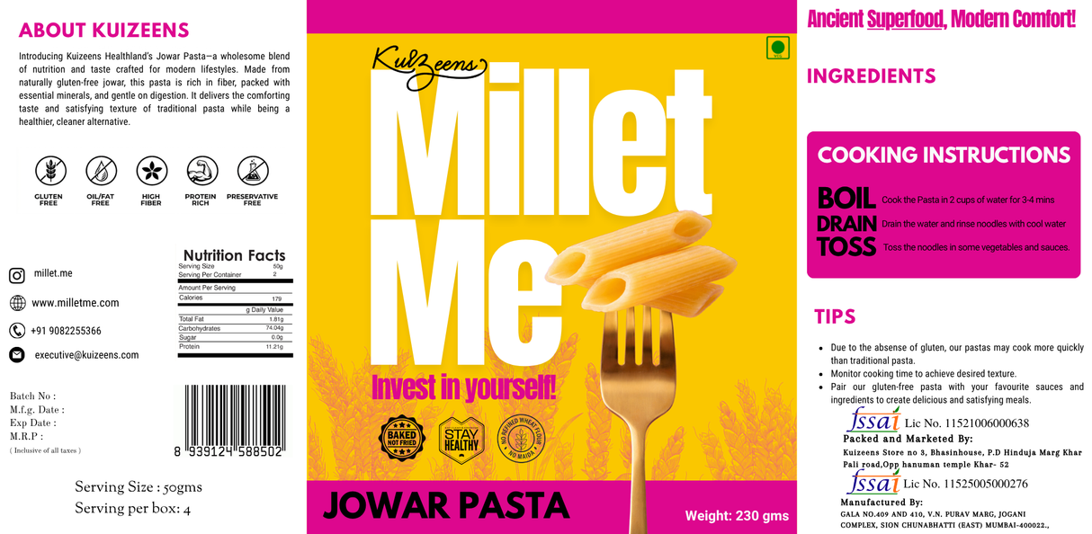 Jowar Pasta,230g (Healthy Gluten-Free Pasta)