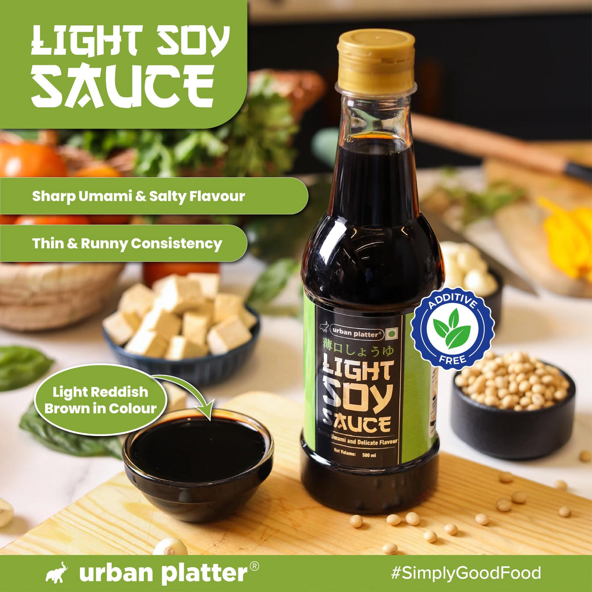 Urban Platter Light Soy Sauce, 500ml (Traditionally Brewed from Soya Beans | Asian Umami Seasoning for Soups | Clean-label)