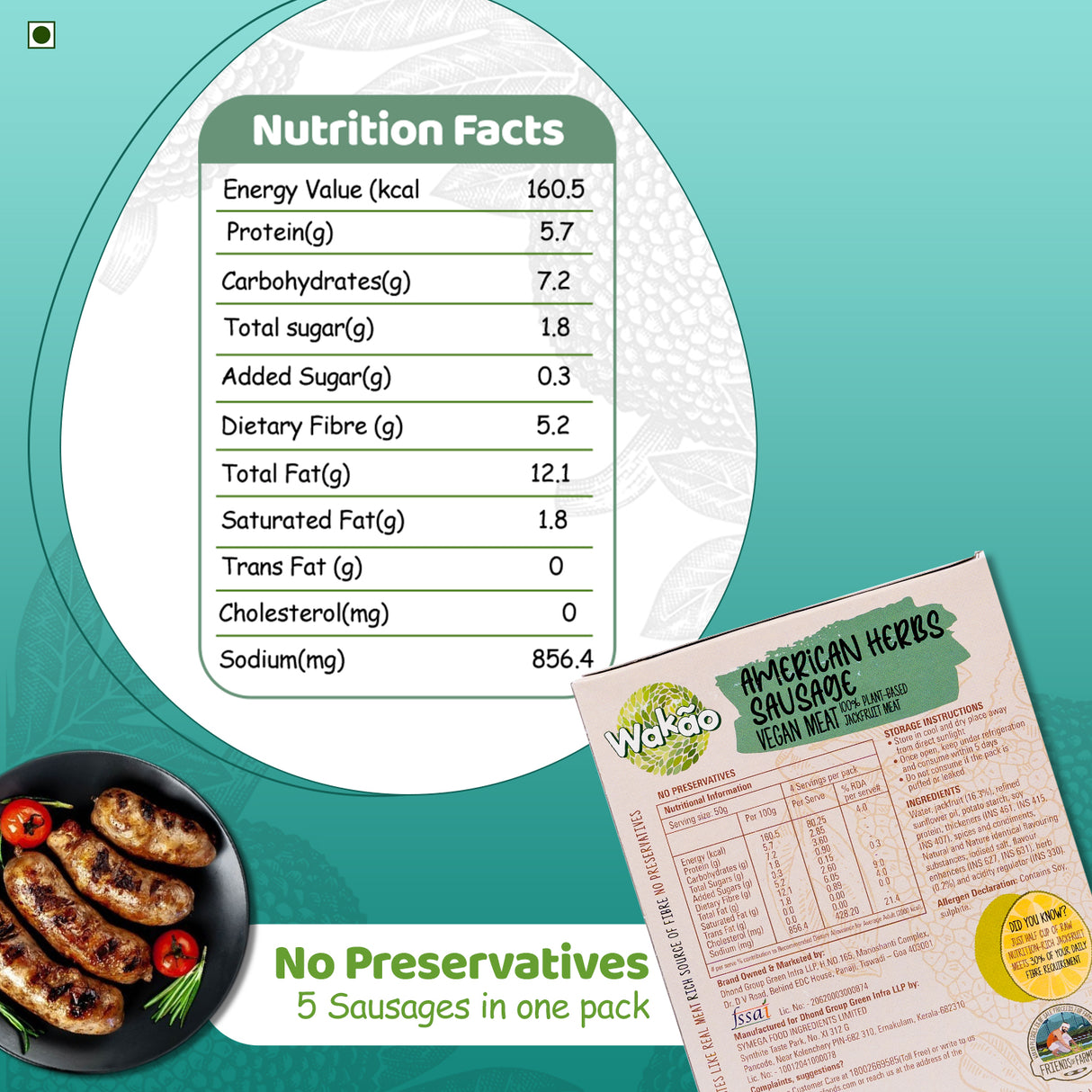 Wakao American Herb Sausages, 200g (Ready to cook)