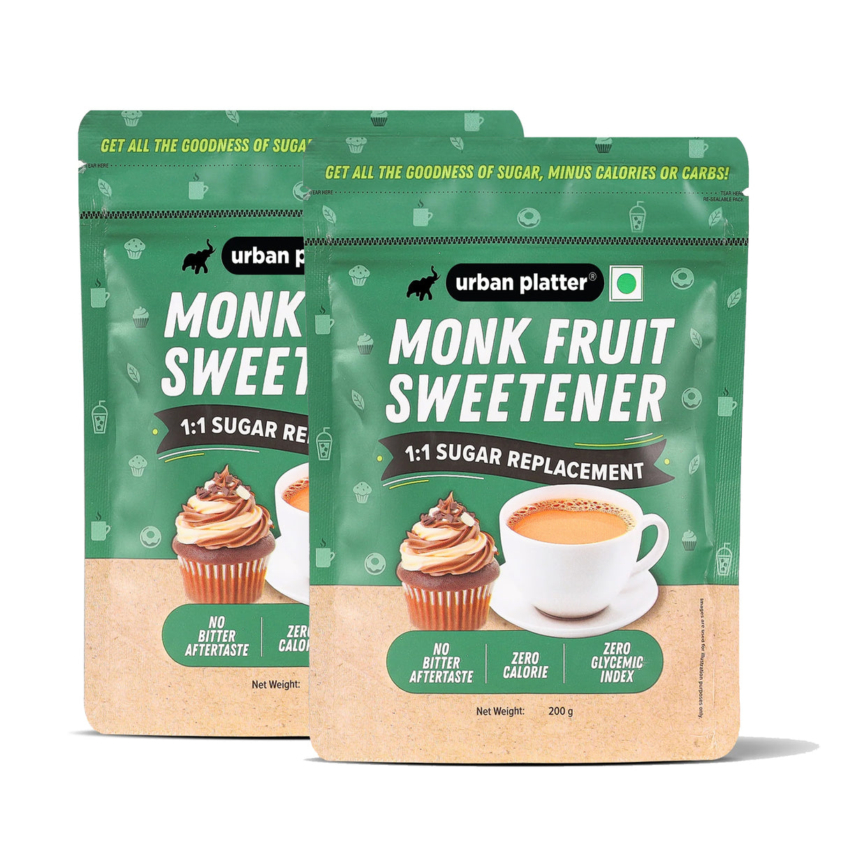 Monk Fruit Sweetener, 400g (200g x 2N | Zero Calorie, Keto & Diabetic-Friendly | 1:1 Sugar Replacement | No Aftertaste | Monk Fruit + Erythritol Blend)