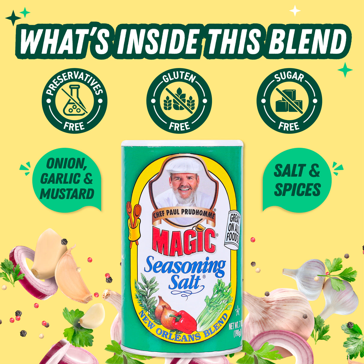 Chef Paul Prudhomme Magic Seasoning Salt, 198g (All-Purpose Savory Seasoning Blend, NO MSG, NO Preservatives, Gluten Free)
