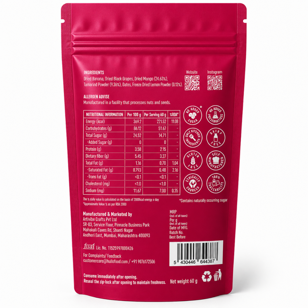 The Only Fruit Pops Mango Tamarind & Zesty Lemon, 60g (Real Fruit Pops | No Added Sugar | High in Fibre | No Preservatives or Artificial Colours & Flavours)