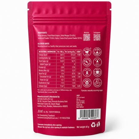 The Only Fruit Pops Mango Tamarind & Zesty Lemon, 60g (Real Fruit Pops | No Added Sugar | High in Fibre | No Preservatives or Artificial Colours & Flavours)
