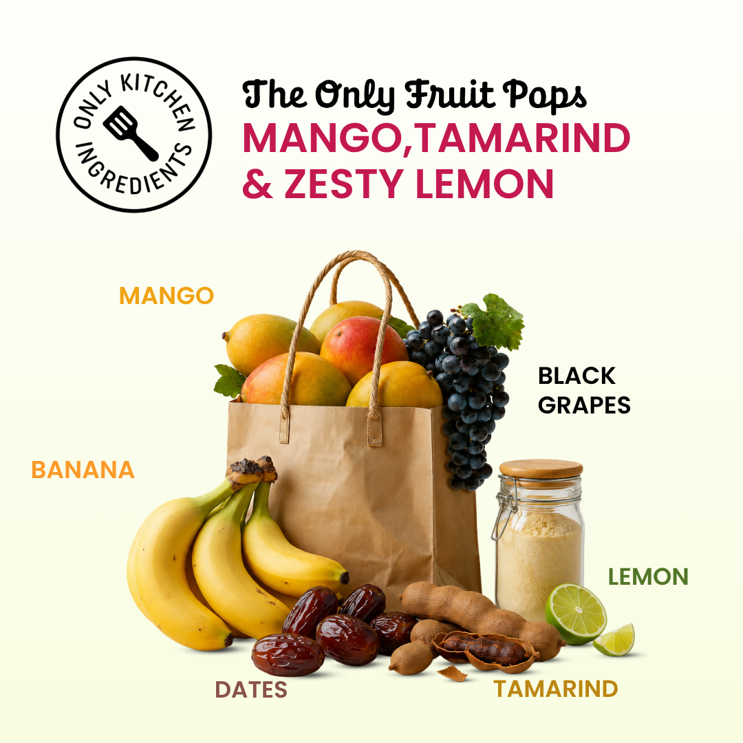The Only Fruit Pops Mango Tamarind & Zesty Lemon, 60g (Real Fruit Pops | No Added Sugar | High in Fibre | No Preservatives or Artificial Colours & Flavours)