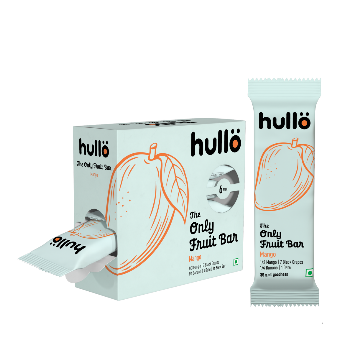 HULLO The Only Fruit Bar - Mango, 180g (6x30g) - front pack