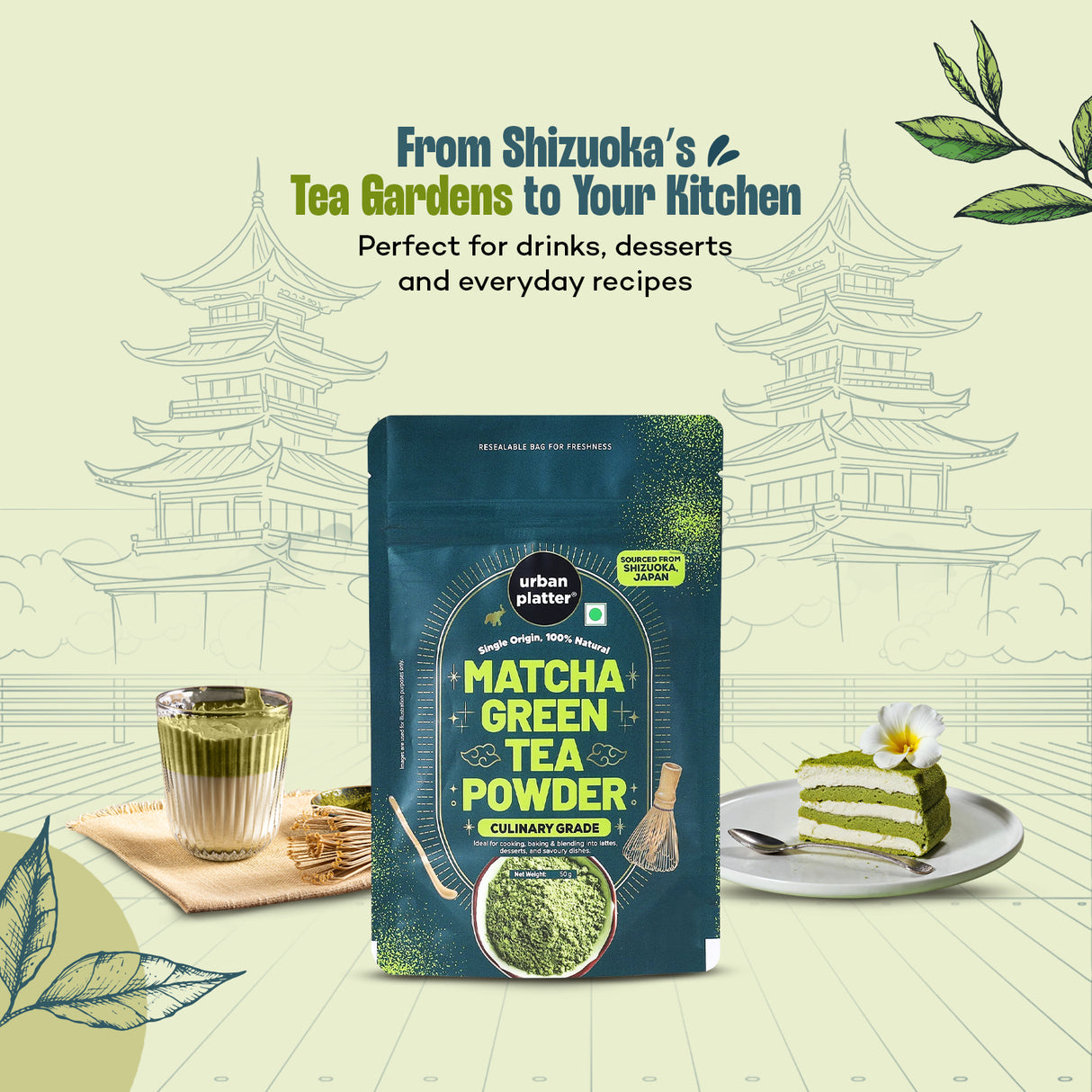 Urban Platter Japanese Culinary-grade Matcha Green Tea Powder (Sourced from Shizuoka, Japan | Stone-Ground)