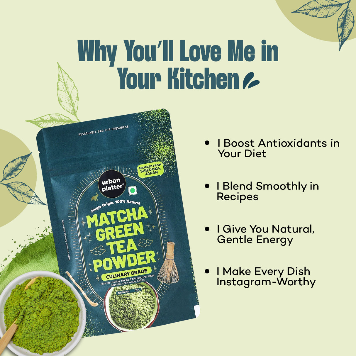 Urban Platter Japanese Culinary-grade Matcha Green Tea Powder (Sourced from Shizuoka, Japan | Stone-Ground)
