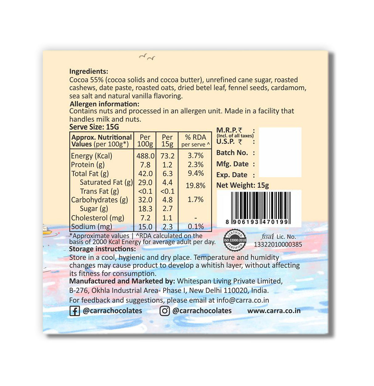 Carra Miniature Chocolate Bars, 120g - Gifting box of 8 combo bars (8x15gm)